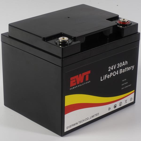Fornecimento de energia 24V 30AH Lifepo4 Bateria Pack ABS Case à prova de poeira Corrente máxima de carregamento 20A
