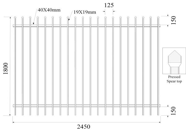 45° mitre triangle tubular security Hercules steel fencing panels 1.5mx 2.45m 42 microns high and 80 microns powder