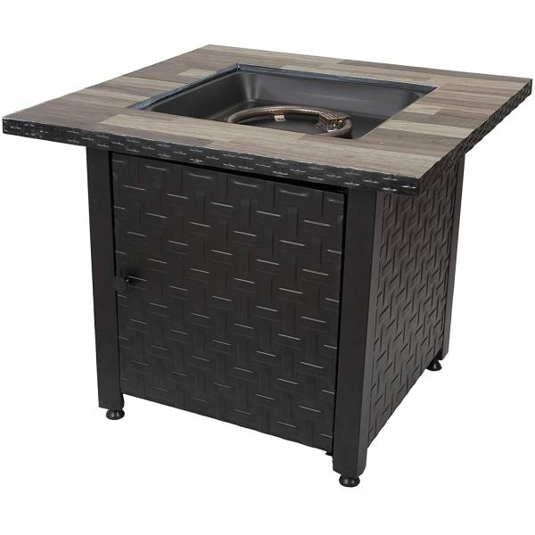 Black / Gray Table Top Steel Square Propane Fire Pit Outdoor