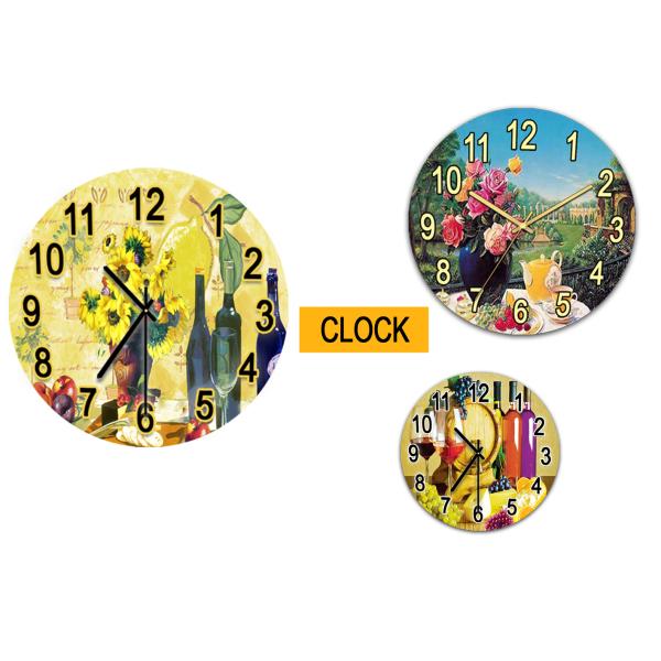 Home Wall Decoration Glass Wall Clock with Scenic Landscape Design and Oil Painting
