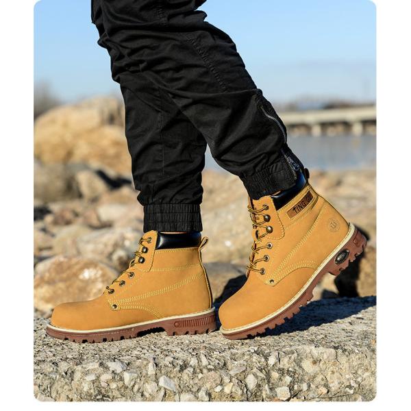 Botas de seguridad de cuero de fibra microfibra negra Botas de trabajo de tendón de res Zapatos de suela para hombres