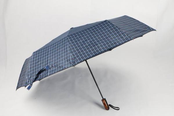 Fully Auto 3 Compact Golf Umbrella , 27 Inches Mens Golf Umbrella Blue Plaid Canopy