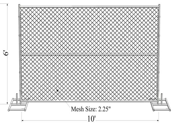 6' x 10' “Smart Kids” temporary chain link fence panels 1.625(41.2mm) Outer Diameter zinc coated minimum 300gram/sqm