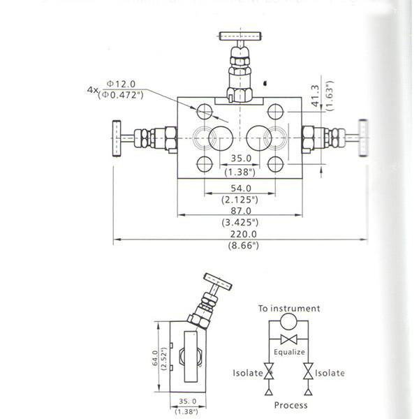 6000psi 200C Instrument Three Way Manifold Valve 1/2 Female NPT Needle Valve Manifold