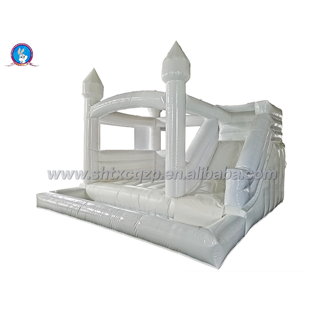 Inflatable Castle Jumping Bouncer Slide Combo Bouncy Castle White Wedding Moon Bounce House with Ball Pit for Kids