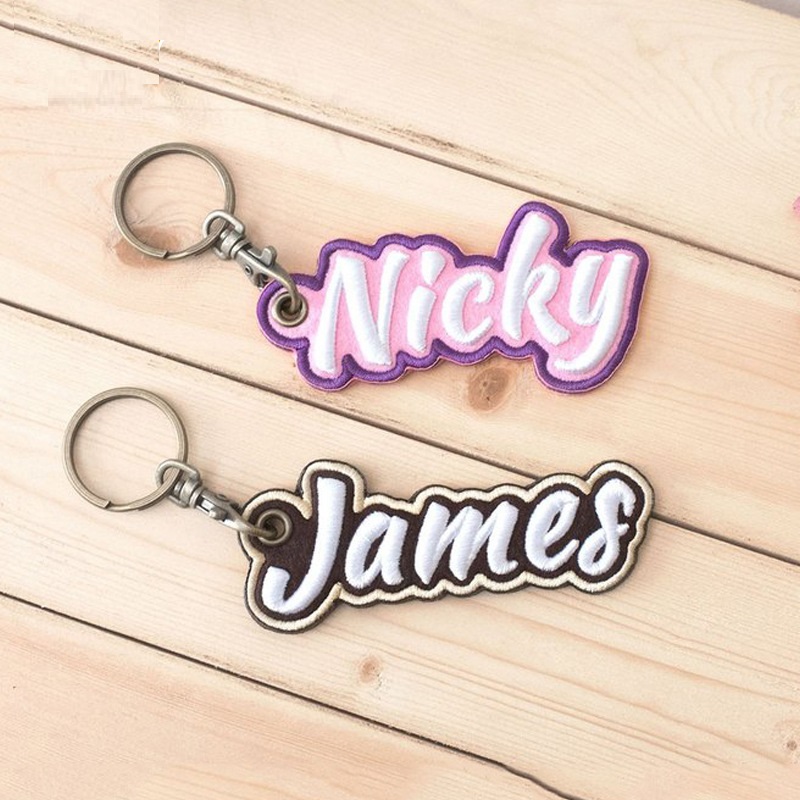 Processing Customized Name Words Logo Design and Production of Long Pendant Computer Embroidery Key Chain