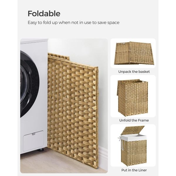 Laundry Hamper With Lid, 23.8 Gallon (90 L) Synthetic Rattan Clothes Laundry Basket With Lid And Handles, Foldable, Removable Liner, Goose Yellow