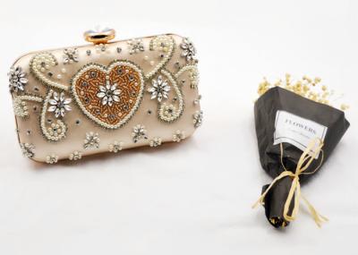 Crystal Beaded Sparkly Evening Bags Heart Shaped Clutches With Satin Fabric