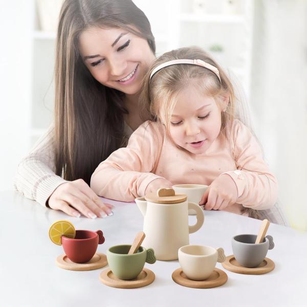 Customized Designs Wooden Tea Set for Kids Cup Lids and Serving Trays