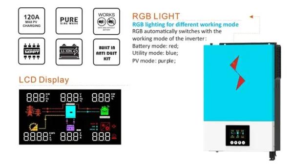 3600W 6200W With Batteries Hybrid Inverter 6.2Kw 120A Mppt Solar Charger Pure Sine Wave Hybrid Home Power Solar Inverter