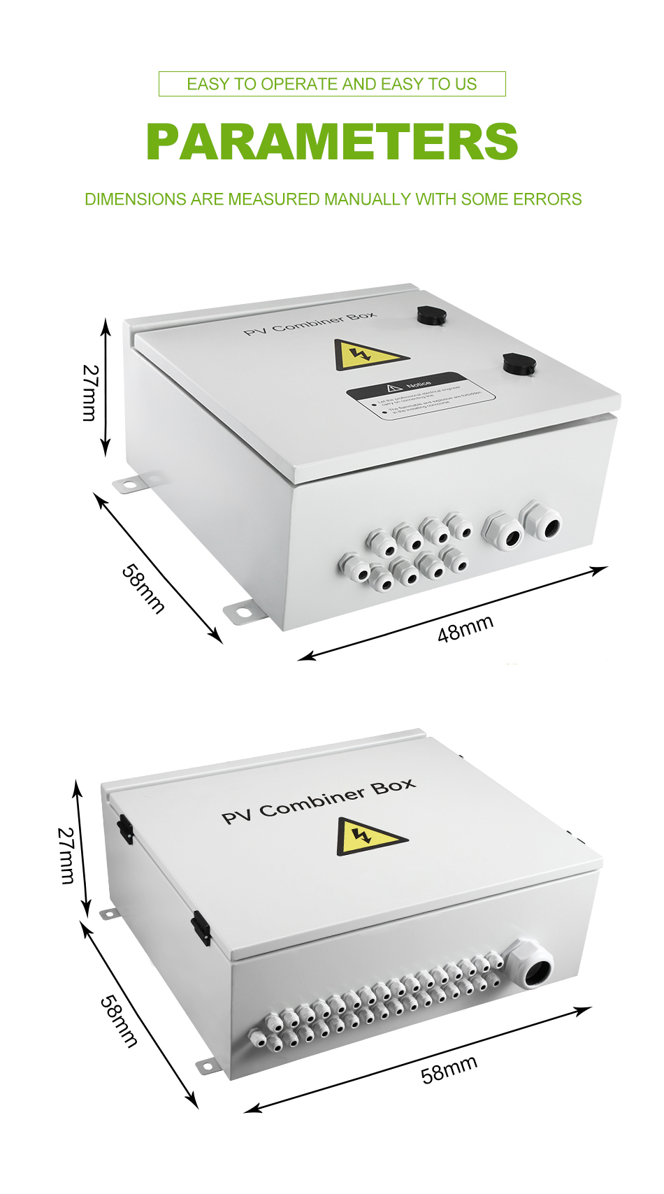Ip65 Dc Солнечная фотоэлектрическая система Нержавеющая сталь Пластиковая водонепроницаемая электрокомбинаторная коробка
