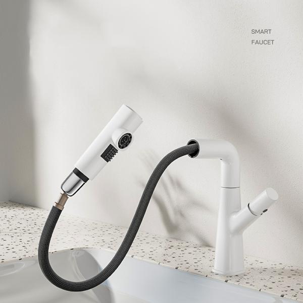 Antiseptic Zinc Alloy 360 Degree Rotating Faucet Dual Mode Lift Pull For Bathroom