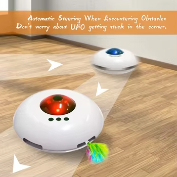 Customized Logo Interactive Automated Cat Toys UFO With Feather Auto Shutdown