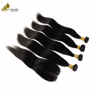 100g Extensões de Cabelo Humano Virgem Natural Negro Direito Com Fechamento