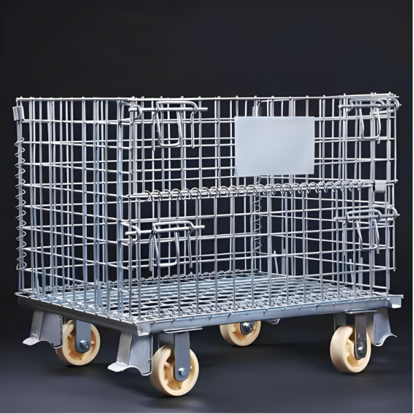 Foldable Heavy Duty Steel Mesh Storage Cages With Wheels For Industrial Use