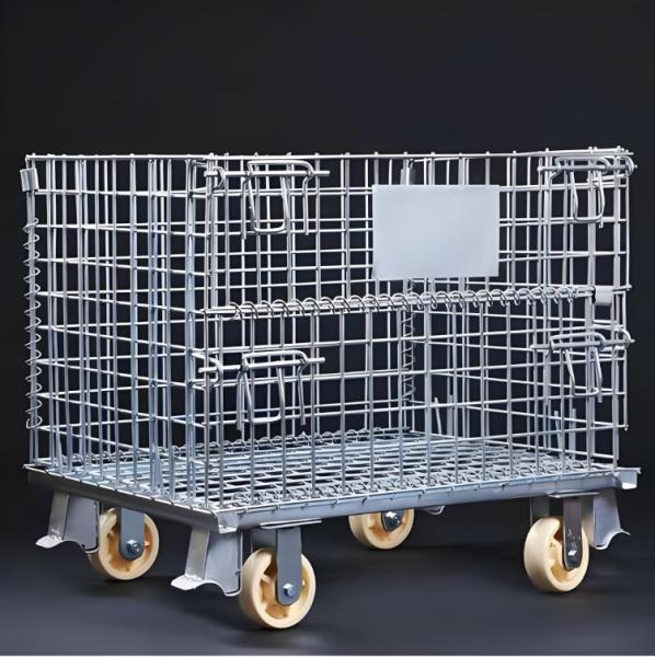 Foldable Heavy Duty Wire Mesh Storage Cage With Wheels for Industrial Use