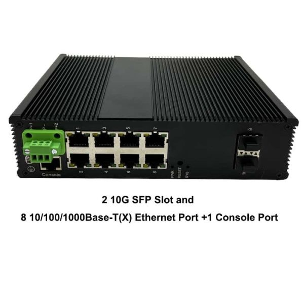 L2 Managed Industrial Ring Network Switch 2 Port 10G SFP 8 Gigabit Ethernet RJ45 Switch DIN Rail