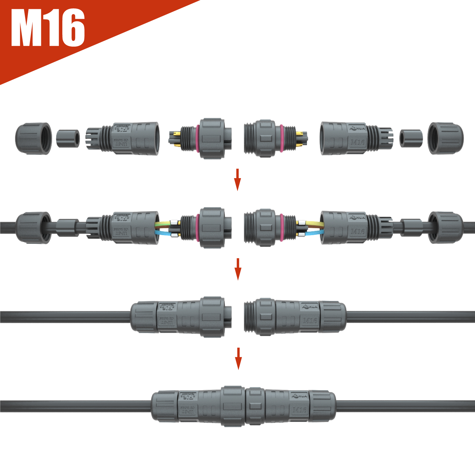 IP68 Waterproof Power Cable Connector Dustproof Multi Pole Plug And Socket