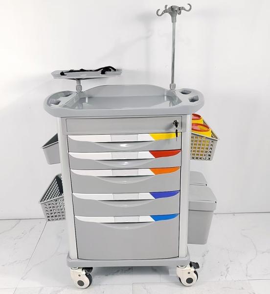 Plastic 4 Wheels Emergency Resuscitation Trolley for CPR Equipment Oxygen Cylinder Holder