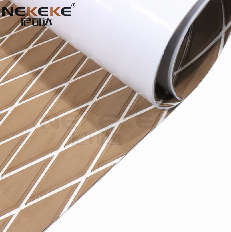 Self Adhesive CNC EVA Deck Sheet Light Brown White Diamond Pattern