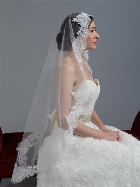 Embroidery Cord lace with Rhinstone  Ivory/White Bridal Veil  Wedding Accessories