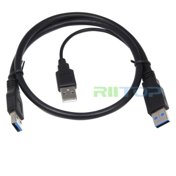 2x USB 3.0 two A Male to A Male Power Supply Y-Cable am to am for HDD Enclosure 2Ft Black,