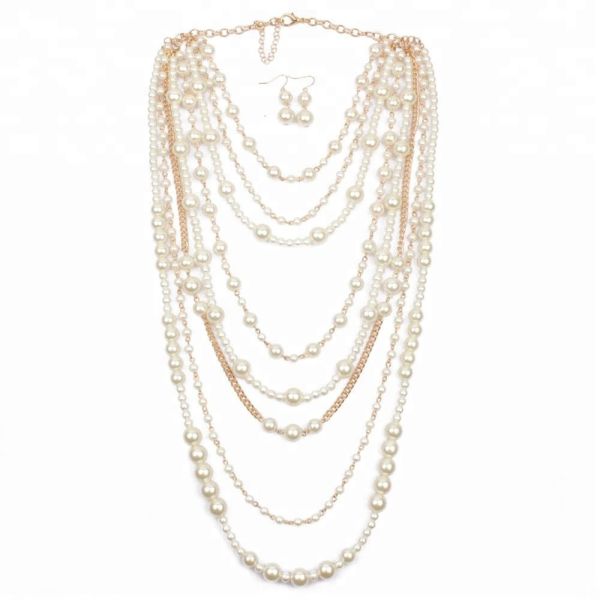 Popular Personality Statement Necklace Vintage Multi-layer Pearl Wedding Necklace Jewelry Sets