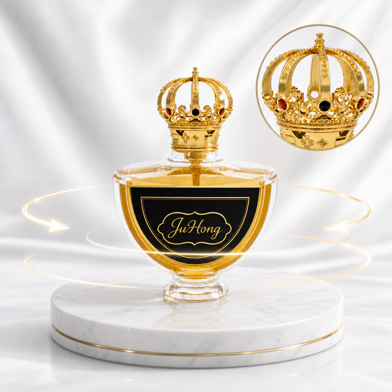 Crown Shape Zamac Perfume Cap with Inlaid Red Rhinestone | Zinc Alloy Custom Fragrance Bottle Lid