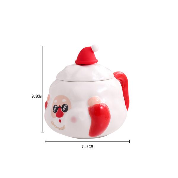 Christmas Occasion Coffee Mugs Custom Santa Cartoon Ceramic Mug with Lid Spoon Gift Set