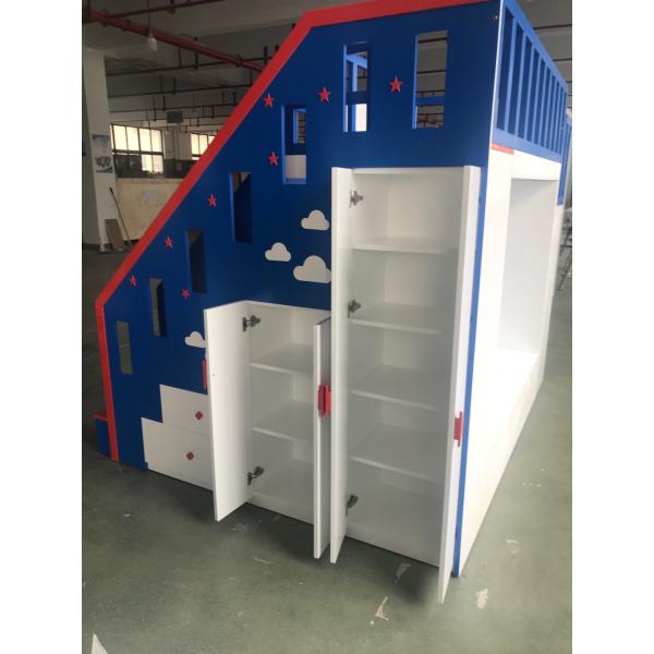 Customized Safe Children Furniture Solid Wood and MDF Bunk Bed for Kids Bed Blue for Boy with Basketball Hoop and Slide