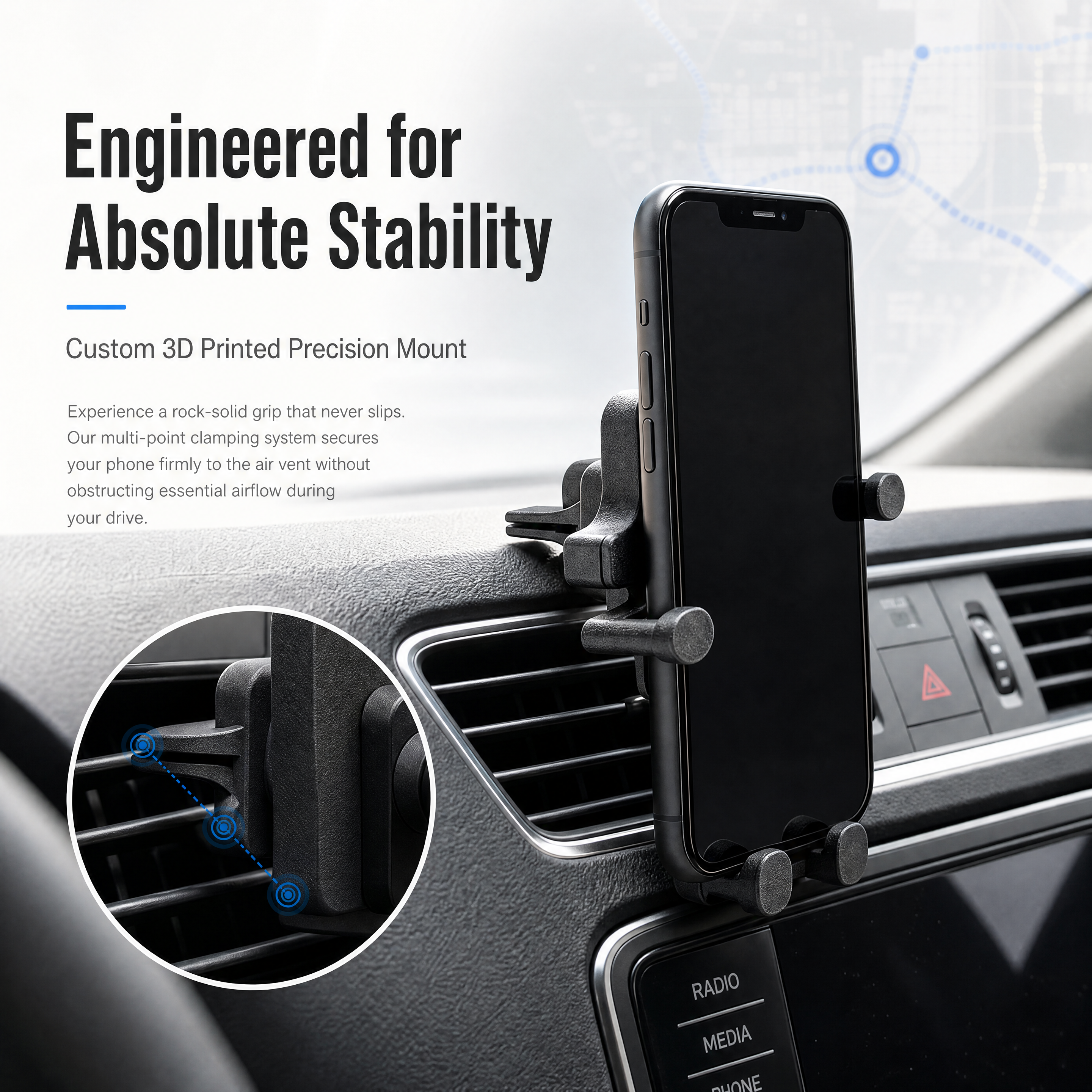 Vehicle Digital 3D Printing No Shake Navigation  Air Outlet Phone Bracket For Car