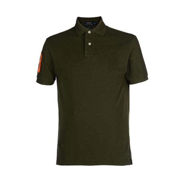 Military Green Cotton Polo Shirts With Logo Embroidered On Right Arm Slim - fit