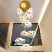 Diseño moderno de hojas de loto LED techo acrílico escalera de luz lujosa casa iluminación decorativa lámpara de candela