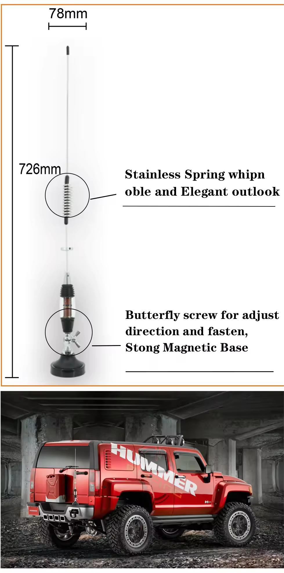300W 28MHz Car CB Antenna With Outdoor Rubber Whip Spring Base HT-C899