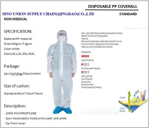 S M L XL XXL XXXL Macacão PP não tecido com capuz elástico descartável para materiais perigosos