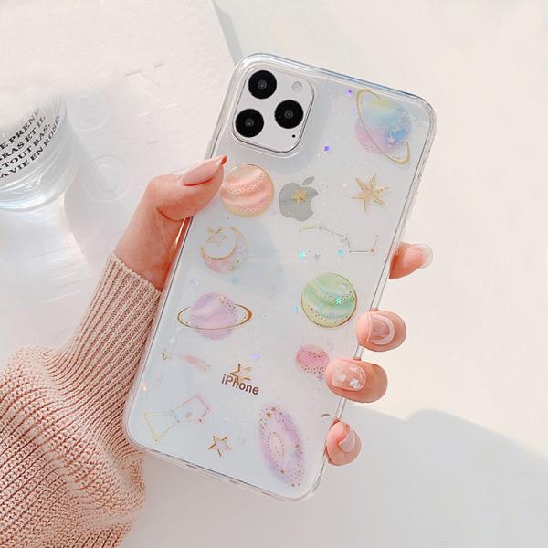 Shine Glitter Shockproof Phone Cases Gold Foil Moon Space For Iphone 11 Pro Max