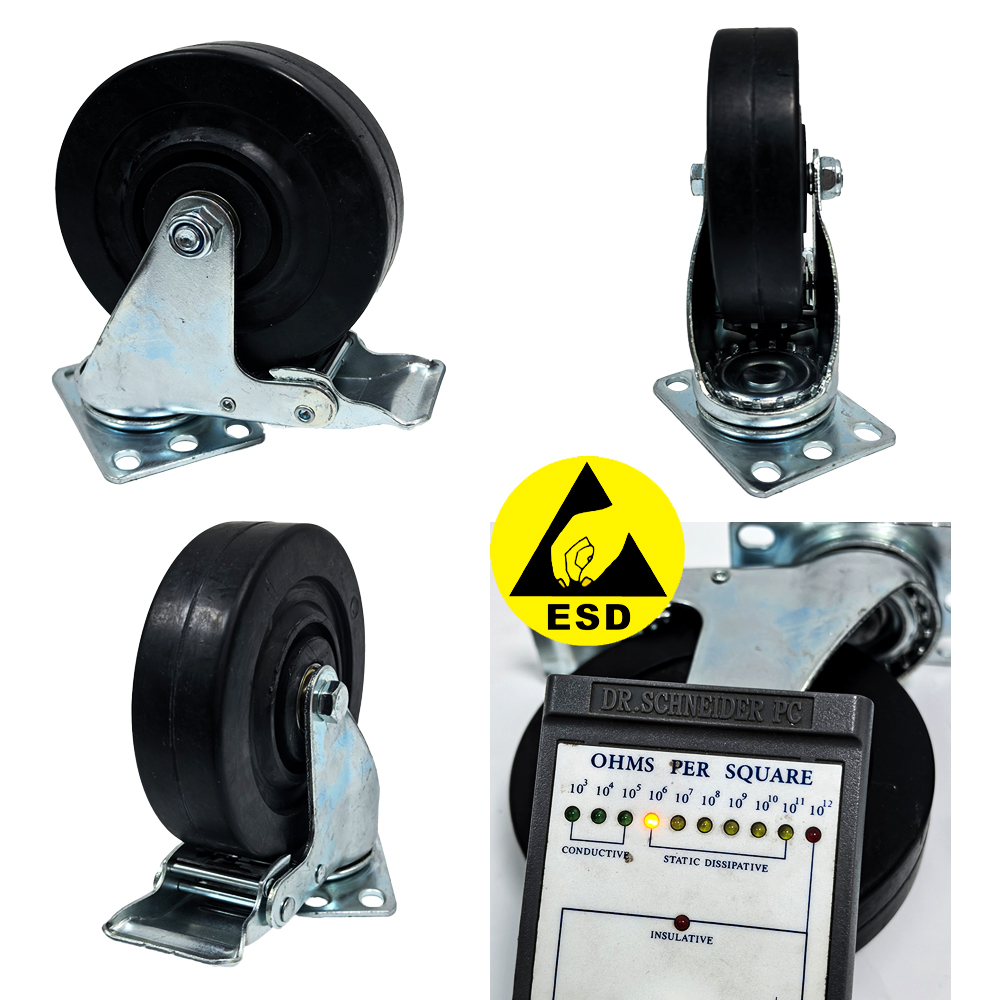 Flat 4 Inch 5 Inch ESD Anti-static Rubber Universal Wheel with Brake