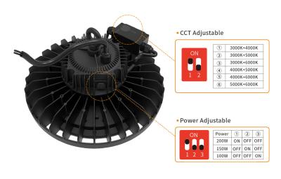 Powder Coated 90 Degree CCT Adjustable Round LED High Bay Lights For Shop