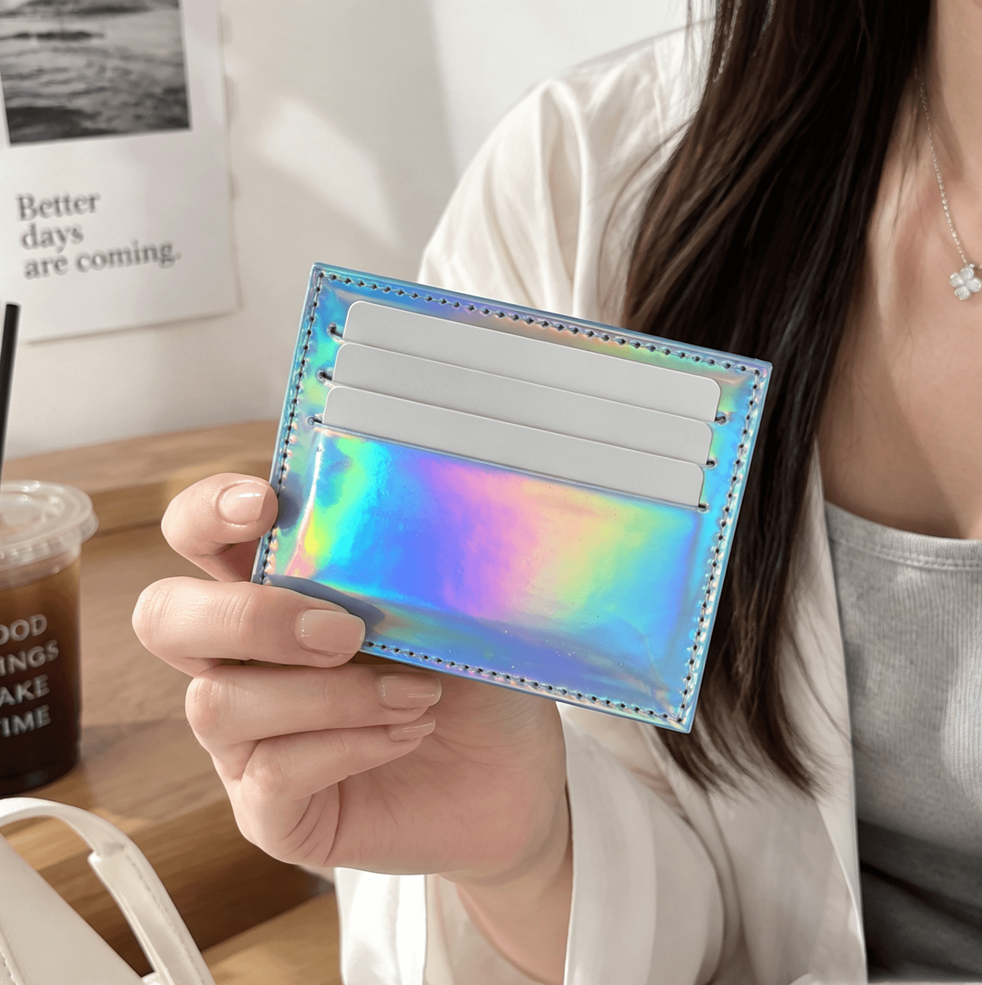 Holographic PU Leather Card Holder & Ultra-Slim Wallet (5 Slots) - OEM/ODM