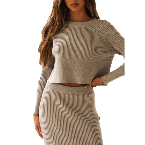 Customization Women s Sweaters Country Of Origin Long Sleeve sexy sweater two-piece set with split hem long skirt