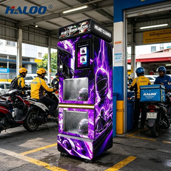 Haloo smart dual compartment helmet cleaning vending machine | 360 ° sterilization and deodorization+dual station efficient cost recovery