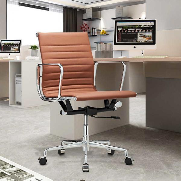 Low Back 39.9 Height Living Room Office Chair 26.4lbs Brown PU Leather