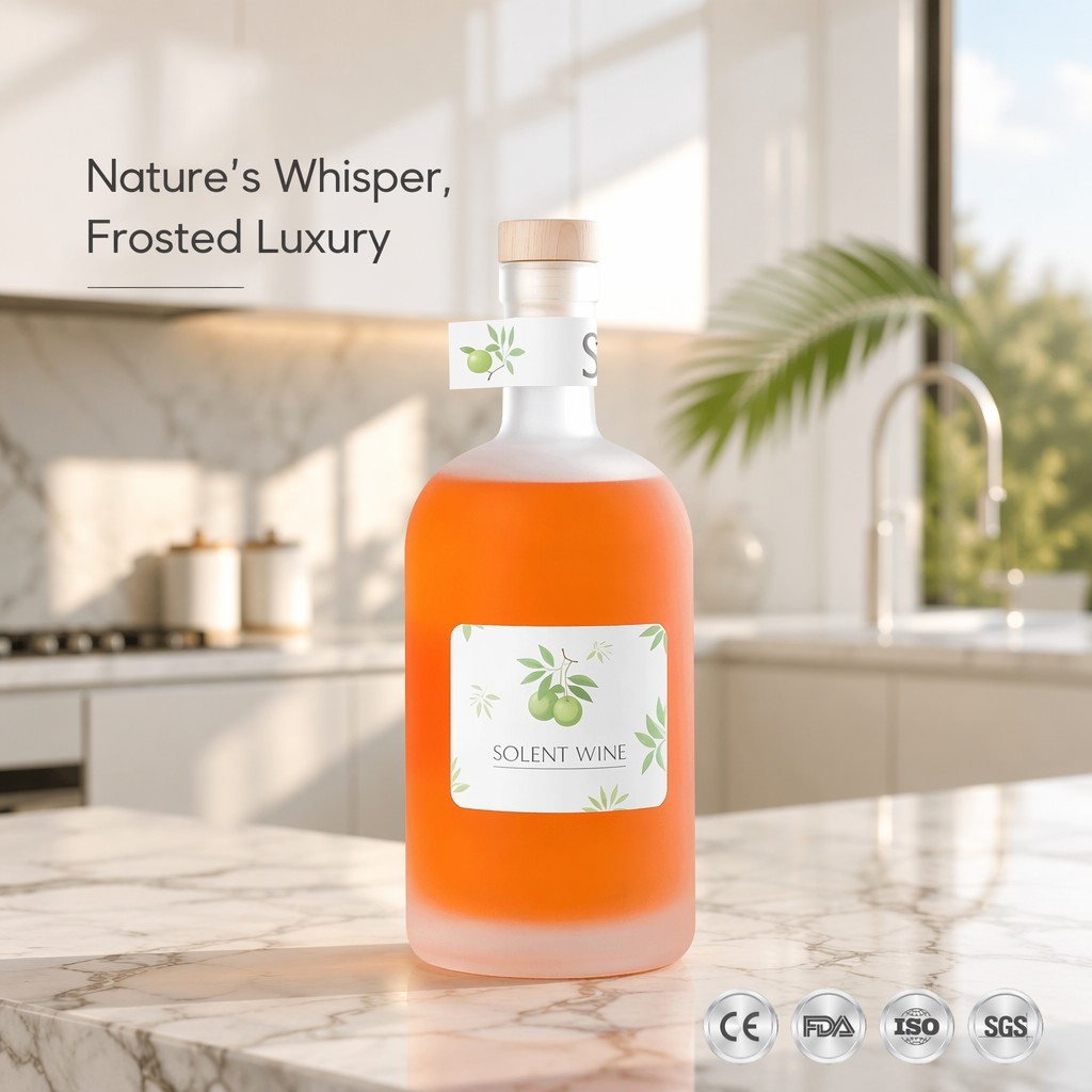 Frosted Glass Wine Bottle With Wooden Cork For Leakproof Sealing UV Protection