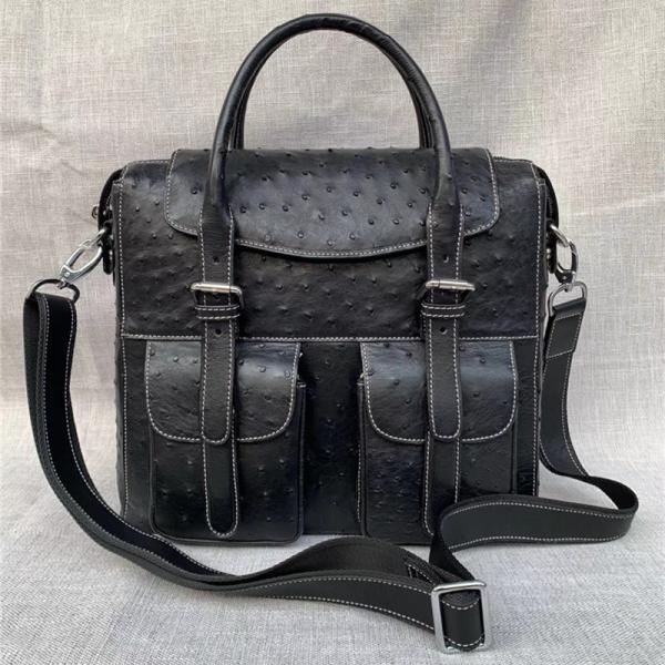 Exotic Authentic Ostrich Skin Men's Large Casual Flap Pockets Handbag Travel Purse Genuine Leather Male Shoulder Bag