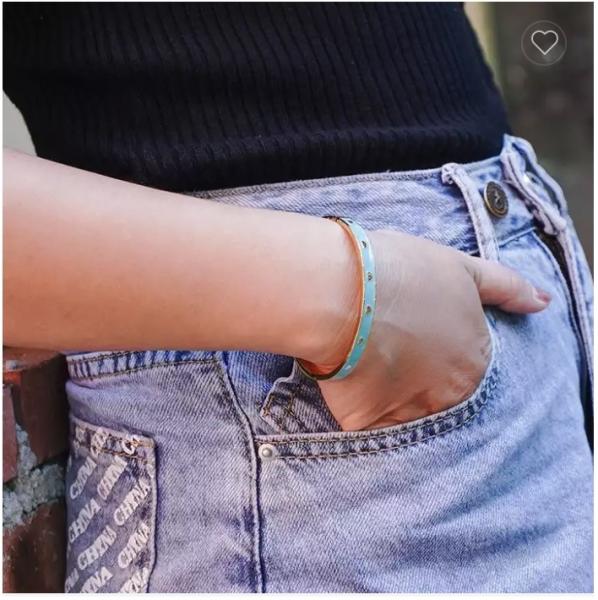 Luxury Brands Enameled Blue Love Buckle Bracelet 24k Gold Stainless Steel Bangle