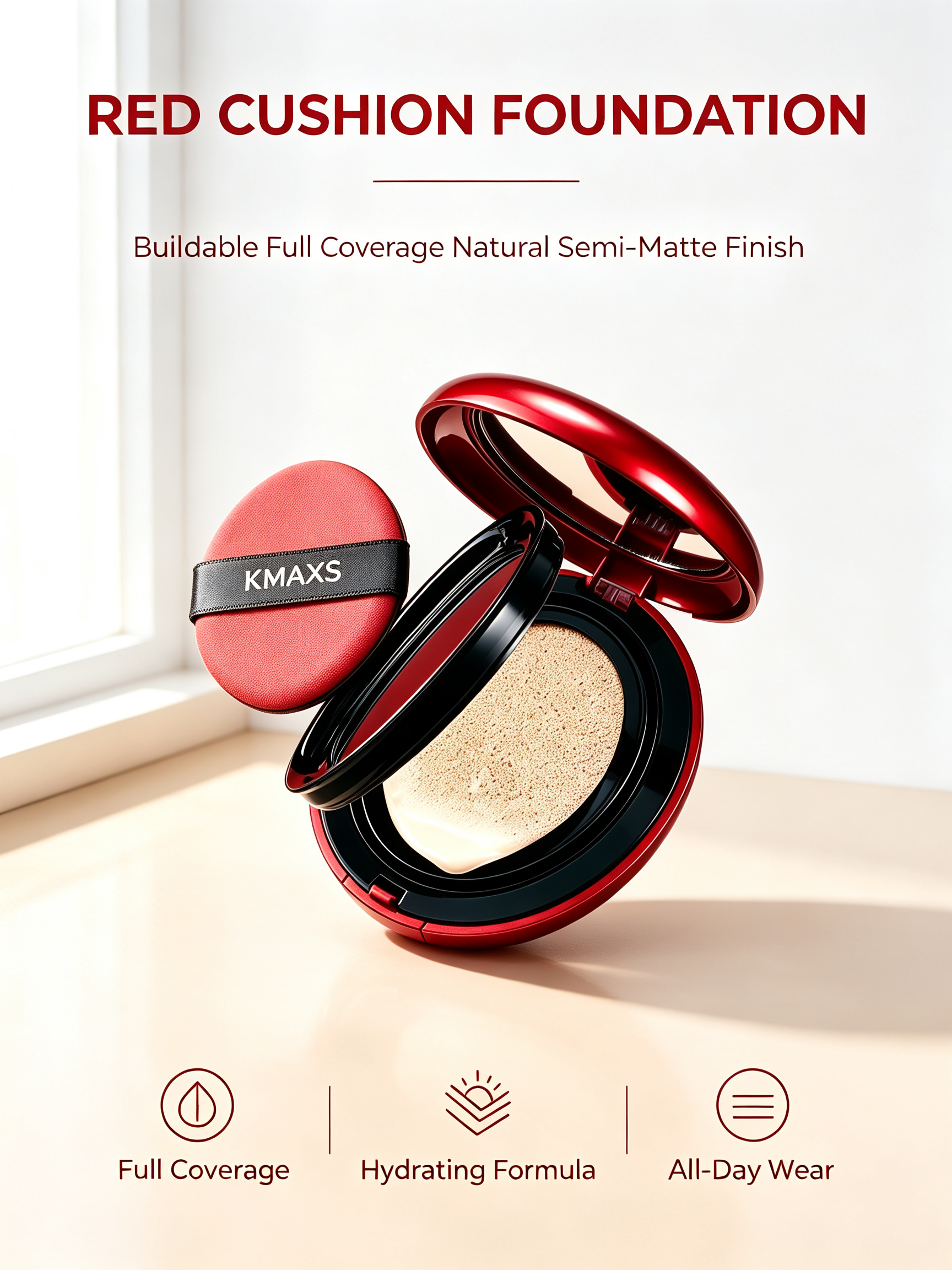Long‑Wear Full Coverage Red Cushion Foundation SPF40 PA++ Breathable Face Makeup
