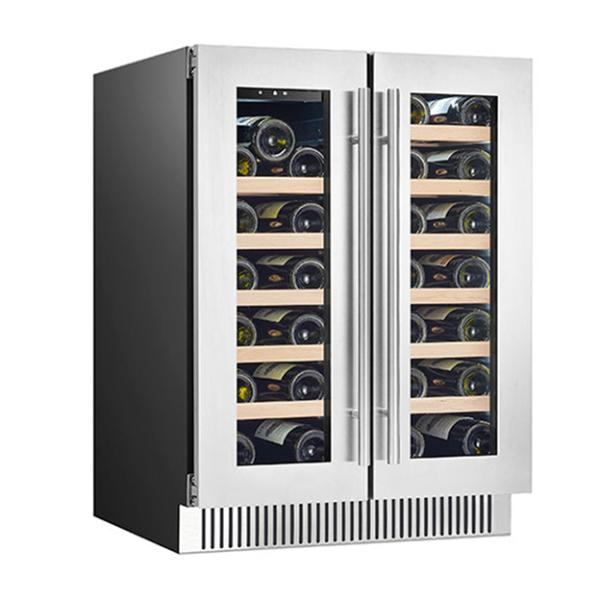 68 Bottles Two Glass Doors Two Independent Temperature Zones Oak Wood Shelves Red Wine Storage Refrigerated Freezer