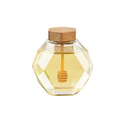 Garrafas de vidro vazias e claras Jar de vidro de mel hexagonal hexagonal com tampa