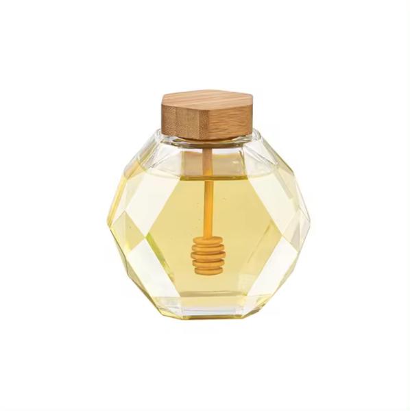 Garrafas de vidro vazias e claras Jar de vidro de mel hexagonal hexagonal com tampa