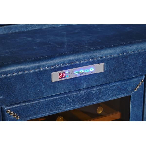 Top Grain Leather Wine Fridge Cabinet , Blue Bar Cabinet With Wine Storage